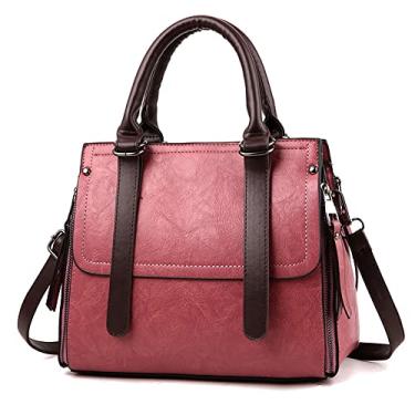 Imagem de Bolsa feminina de mão superior bolsa de couro grande transversal moda feminina bolsa de ombro bolsa com zíper, rosa