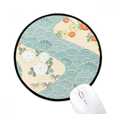 Imagem de DIYthinker Flores folhas ondas padrão Japão mouse pad desktop escritório tapete redondo para computador