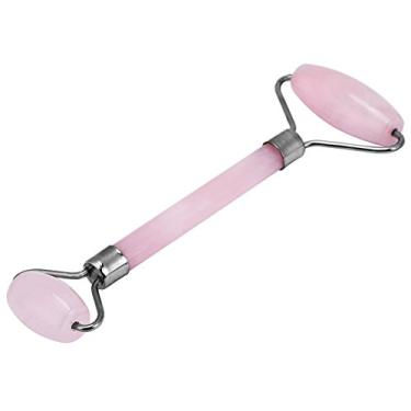 Imagem de Massageador facial, 1 peça de cristal de quartzo rosa cabeça dupla beleza rolo ferramenta de massagem rosto pescoço