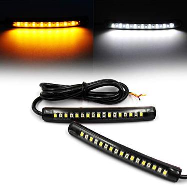 Imagem de FXC 2x Luz LED flexível universal de placa de freio traseiro integrada para motocicleta, bicicleta, quadriciclo, carro, RV, SUV, luz traseira de freio/corrida (pacote com 2) (âmbar branco)