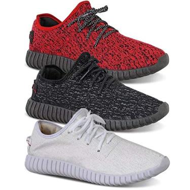 Imagem de Kit 3 Pares Tenis Masculino Caminhada Yzi Esporte Leve - Vermelho/Preto/Branco - 44