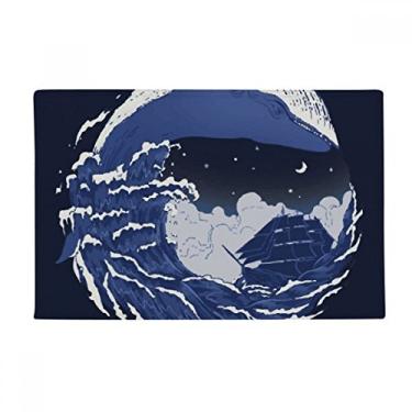 Imagem de DIYthinker Tapete para porta de banheiro Blue Ocean Waves Night Dark Ground Tapete antiderrapante