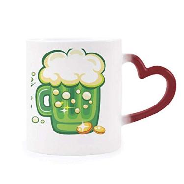 Imagem de Caneca sensível ao calor Four Leaf Trever Cerveja Irlanda Dia de São Patrício Caneca vermelha que muda de cor