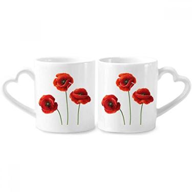 Imagem de Conjunto de canecas de porcelana para casal de flores vermelhas de milho com alça de coração