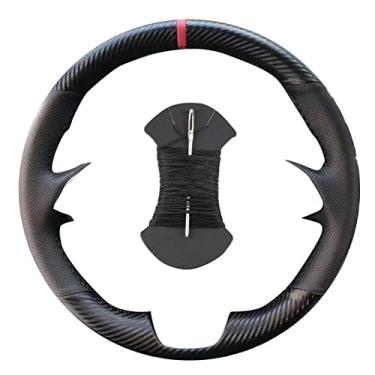 Imagem de LAYGU Capa de volante de carro de couro preto costurado à mão respirável, para renault clio 2 twingo 2 dacia sandero 2001-2014