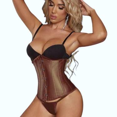 Imagem de Corset Corselet Cinta Modeladora Redutora Delineadora Underbust Acetinado Marrom M681