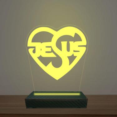 Imagem de Luminária Led 3d Jesus Coração Abajur Luxo