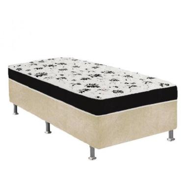 Imagem de Cama Box Solteiro Suede Bege + Colchão Solteiro Suede Preto Orto Molas