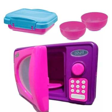Imagem de Microondas Brinquedo Luz Som Azul Rosa Infantil Mini Cozinha