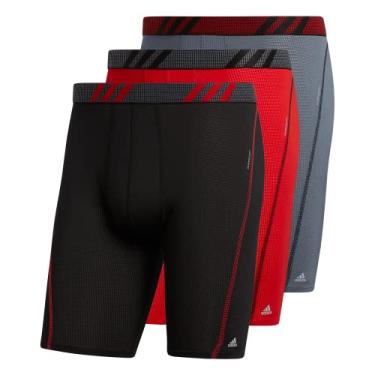 Imagem de adidas Cueca boxer masculina esportiva longa de malha (pacote com 3), preta/vermelha/cebola, pequena