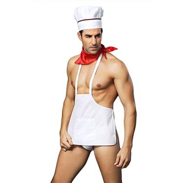 Imagem de Sipumia Conjunto de lingerie sexy para cosplay de chef, fantasia de smoking, uniforme de cozinheiro, bar gay, boate, roupa branca, Branco, One Size