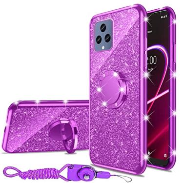 Imagem de Capa para T-Mobile Revvl 6 5G (não Revvl 6 Pro), capa nancheng para T-Mobile T Phone 5G Meninas Mulheres Glitter Bonito Luxo Macio Silicone Transparente Capa com Anel Suporte Capa Protetora para Telefone - Roxo