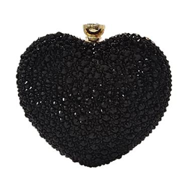 Imagem de Linda bolsa clutch em forma de coração mini amor coração strass casamento bolsa festa feminina, Preto