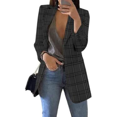 Imagem de Blazer feminino casual blazers frente aberta manga longa blazer lapela slim fit cardigã blazer, Preto, G