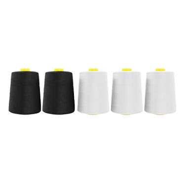 Imagem de Mandala Crafts Carretéis de linha de costura multiuso - Cones de linha Serger preto e branco, pacote com 5 - 20S/2 30000 jardas, fio de poliéster preto e branco para máquina de costura overloque