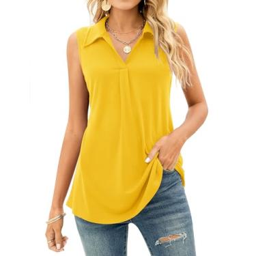 Imagem de AKEWEI Tops sem mangas para mulheres - Camisetas polo casuais de verão com gola V e gola sólida, Amarelo, M