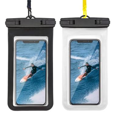 Imagem de Bolsa de telefone à prova d'água, capa de telefone à prova d'água para iPhone 15 14 13 12 Pro Max XS Samsung, IPX8 bolsa seca para celular essenciais de praia - 21,6 cm (preto limpo pacote com 2)