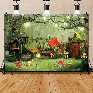 Imagem de ZARROUEA 2,1 x 1,5 m Faixa de fundo de floresta de cogumelos encantados com fundo de fotografia fantasia decoração mágica do país das maravilhas para chá de bebê recém-nascido crianças festa de aniversário adereços de estúdio de foto (A) (verde D)