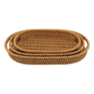 Imagem de Jg 3Pç Bandeja Plástico Natural Decorativa Organizadora Para Servir