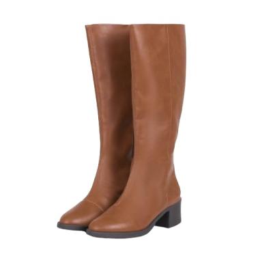 Imagem de Bota Feminina Cano Longo Lisa Básica De Couro Salto Bloco Baixo (Marrom Canyon, BR, Adulto, Numérico, 36)