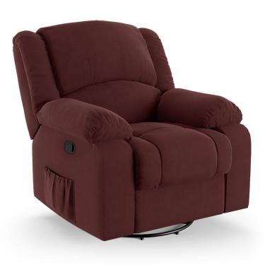 Imagem de Poltrona Do Papai Reclinável Melim Glider Giratória Massagem Veludo Fh1 - D`rossi Cor Vinho