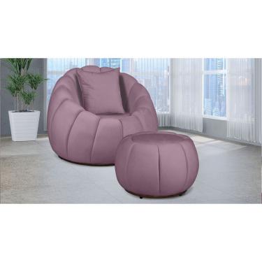 Imagem de Kit Poltrona Decorativa C/ Puff + Almofada Concha Veludo Rose - Londrilar