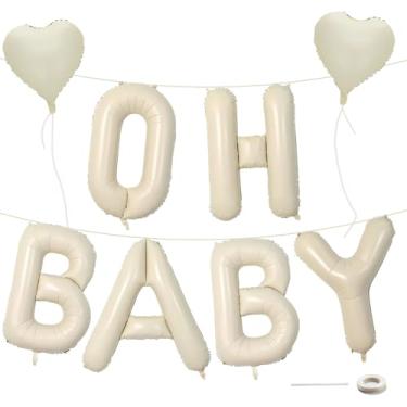 Imagem de Baby Shower Decorations 8 Set 40 Inch OH BABY Letter Heart Balloons Giant Ice Cream White Foil Balloon Alphabet Banner for Gender Reveal Boho Decor Boy and Girl Neutral Ivory Backdrop Party Decoration