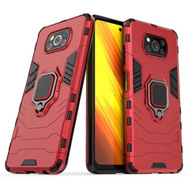 Imagem de Compatível com Xiaomi Mi Poco X3, Mi Poco X3 NFC Capa Prova de Choque de Camada Dupla, Anel Giratório de 360 com Suporte de Celular para Carro (Vermelho)