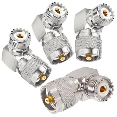 Imagem de CESS Adaptador plugue UHF de ângulo reto macho PL259 para SO239 conector fêmea - UHF macho para fêmea UHF (jcx) (pacote com 4)