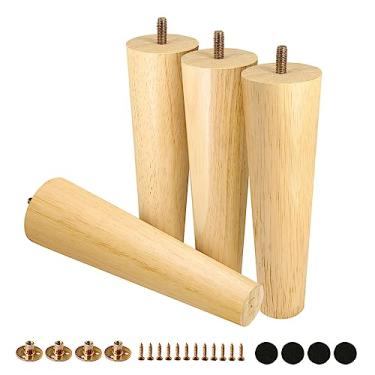 Imagem de FoDau770 Pernas de móveis de madeira de borracha, 20 cm, pés de madeira afunilados retos de meados do século, conjunto de 4, peças de reposição para pés de móveis UNC de 5/40.6 cm para armário, sofá
