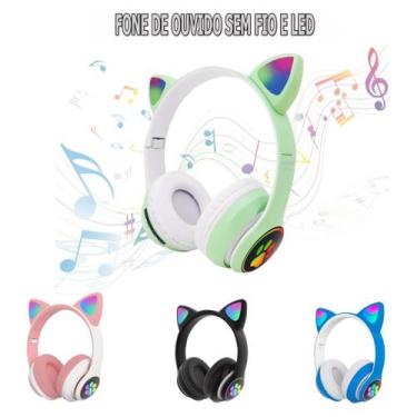 Imagem de Fone de Ouvido Bluetooth Headphone RGB Led Light Gatinho - DCMB, verde