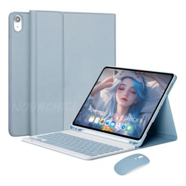 Imagem de Capa Tablet Com Magnética e Removível Teclado e Mouse Bluetooth， Capa Para Para iPad Pro 2022/2021 12,9 Pol (Misty Blue)