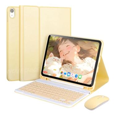 Imagem de Capa Tablet Com Magnética e Removível Teclado e Mouse Bluetooth， Capa Para Para iPad Pro 2022/2021 12,9 Pol (Amarelo Limão)