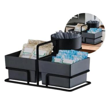 Imagem de Suporte Porta Saches Preto Fosco Café De Mesa Sachês Açúcar Preto - Fu