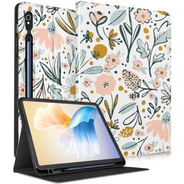 Imagem de Wazzasoft Capa para Samsung Galaxy Tab S10 Fe/S9 Fe – Capa Tab S9 para mulheres, meninas, design kawaii, floral, floral, bonita, exclusiva, capa para tablet com suporte para lápis
