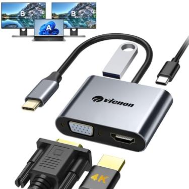 Imagem de VIENON Adaptador USB C para HDMI VGA para monitor duplo, hub USB C 4 em 1 com 4K HDMI, 1080P VGA, USB 3.0 5Gbps, 100W PD compatível com MacBook Air/Pro, Dell XPS, Surface, iMac e mais
