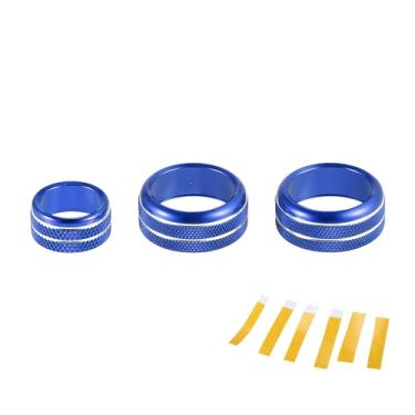 Imagem de Hihaha Anel de cobertura de botão de controle de volume de rádio ar condicionado AC para Toyota Supra 18-22 / Acabamento interior de decalque/liga de alumínio elegante/3 peças azuis