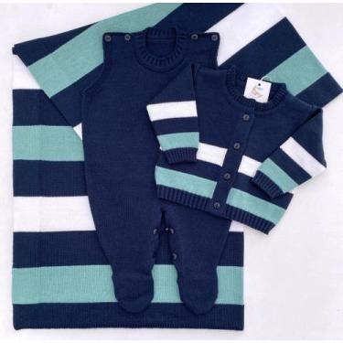 Imagem de Saída de maternidade de menino listrada em tricot 3 peças - Dinhos bab