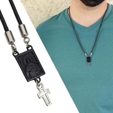 Imagem de Colar de Couro com Prolongador Escapulário Cruz - GRANADO ACESSÓRIOS