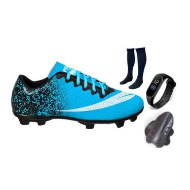 Imagem de Chuteira Campo Adulto Infantil com Meião Relogio Caneleira - Perflex, 