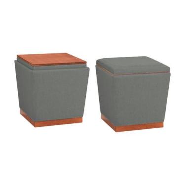 Imagem de Puff  Decorativo Retrô - Tecido Linho Azul Claro - Gran Decore