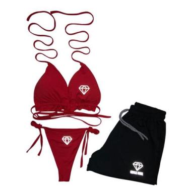 Imagem de Conjunto Biquíni Cortininha de Amarrar bojo Gringas Model + Short, Ver