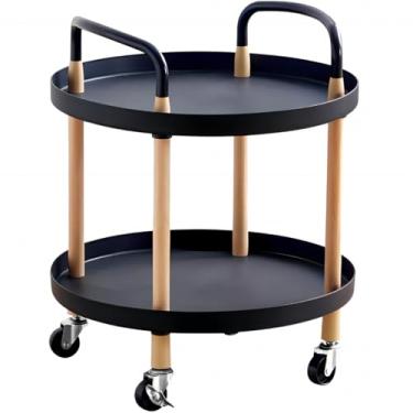 Imagem de Mesa de Centro ou Lateral com Rodinhas 2 Prateleiras Moderna e Elegante (Preto/Redondo)