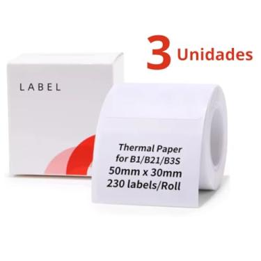 Imagem de Kit 3 Rolos Etiquetas Compatível com Impressoras NIIMBOT B1/B21/B3S Papel Autocolante Prova D agua Térmica para Impressão de Etiquetas Adesivas 50x30mm [Branca]