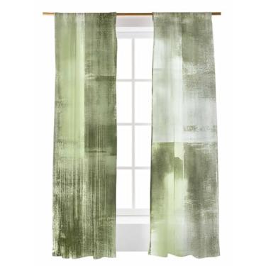 Imagem de Cortinas semitransparentes verde-grama abstrata 84 polegadas de comprimento, pintura a óleo retrô textura cortinas tratamentos de janela, cortinas de filtro de luz, cortinas de bolso de haste de