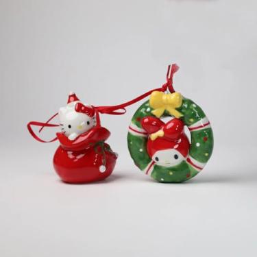 Imagem de Blue Sky Clayworks Hello Kitty and My Melody Season's Greetings Conjunto clássico de enfeites de Natal, decorações de férias, conjunto de 2, cerâmica, 24011