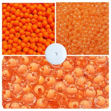 Imagem de Kit 300 Miçangas Trio Pérolas 6mm E 8mm + Fio Silicone Missanga Pulseira Colar Artesanato (Laranja)