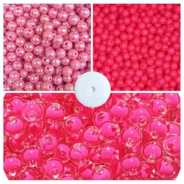 Imagem de Kit 300 Miçangas Trio Pérolas 6mm E 8mm + Fio Silicone Missanga Pulseira Colar Artesanato (Pink)