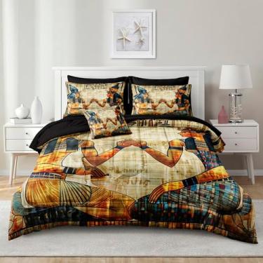 Imagem de Merryword Conjunto de edredom estilo antigo do Egito King, 8 peças, cama em uma bolsa, faraó, vintage, com estampa egípcia, conjunto de edredom acolchoado com edredom