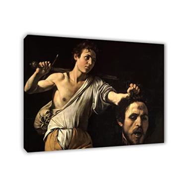 Imagem de David with the Head of Goliath by Caravaggio-Impressão de pintura de arte famosa em tela - reprodução de imagem giclée - decoração de parede em tela emoldurada de madeira para parede de casa 20 x 25